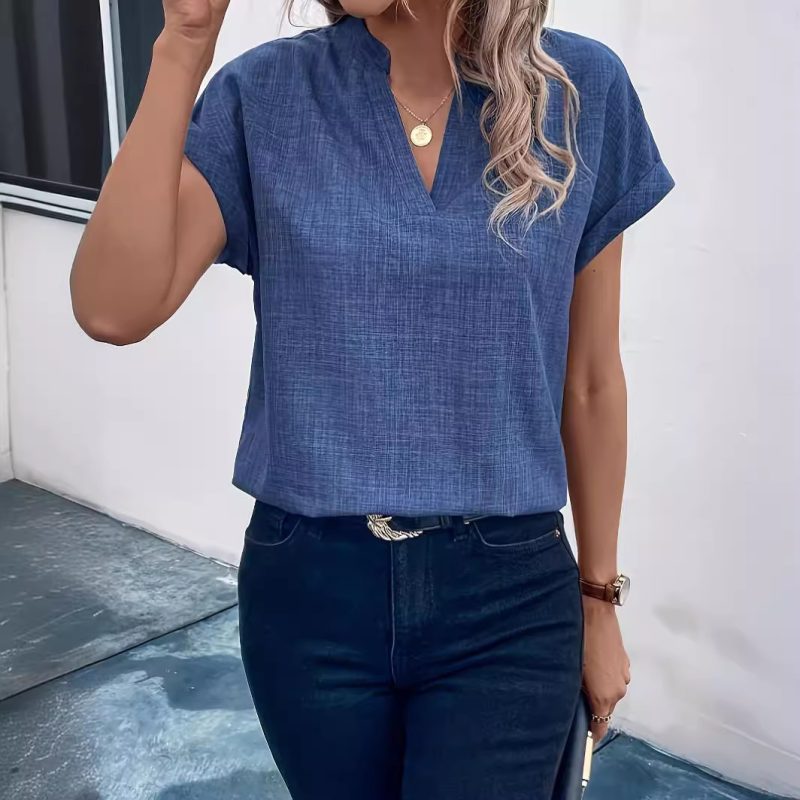 Thin V-Neck Casual Pullover - Loose Fit Solid Color Top