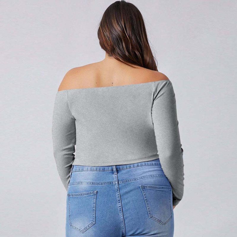 Plus Size Off-Neck Long Sleeve T-Shirt for Women - Slim Fit - Image 2