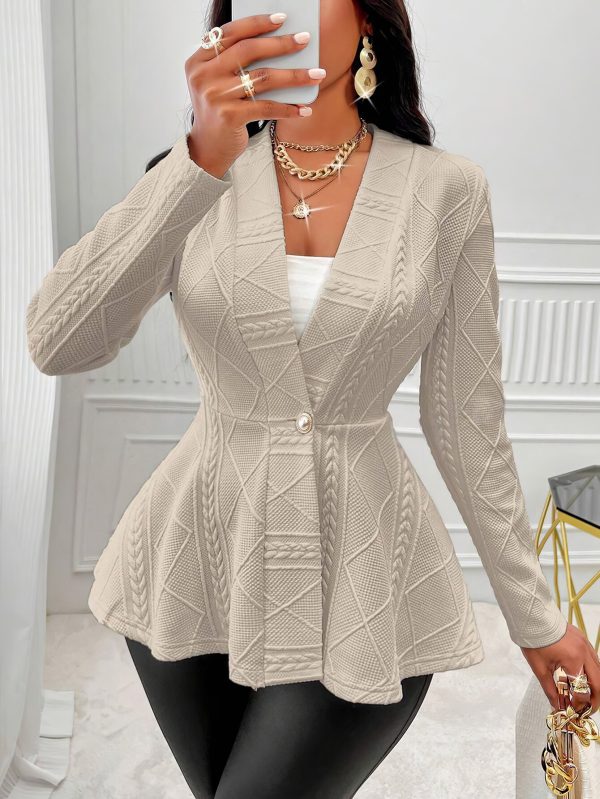 Slim Fit Long Sleeve Jacquard Padded Coat for Women - Image 3