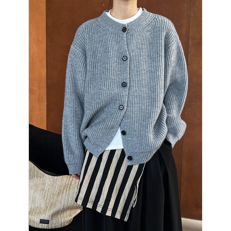 Chic Loose Solid Color Cardigan Sweater for Autumn Winter - Image 3