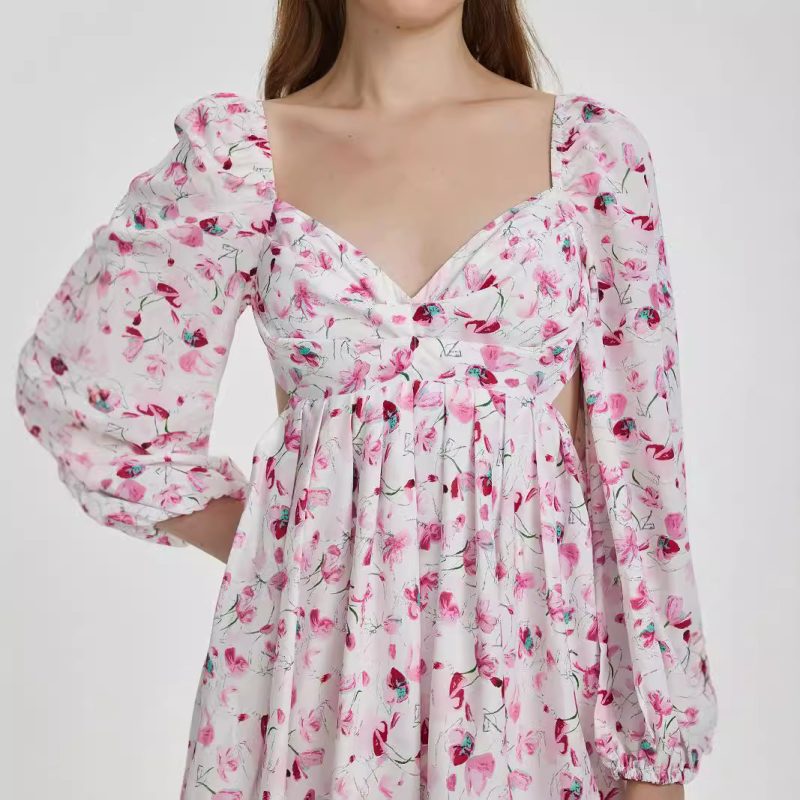 Women’s Autumn Elegant Digital Printing High Waist Dress - Image 2