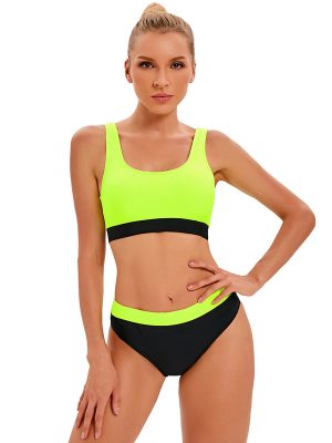 Womens Color Matching Split Swimsuit – Conservative Backless Bikini