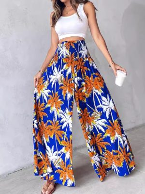 Printed Waist-Controlled Wide Leg Trousers: Casual Women’s Pants