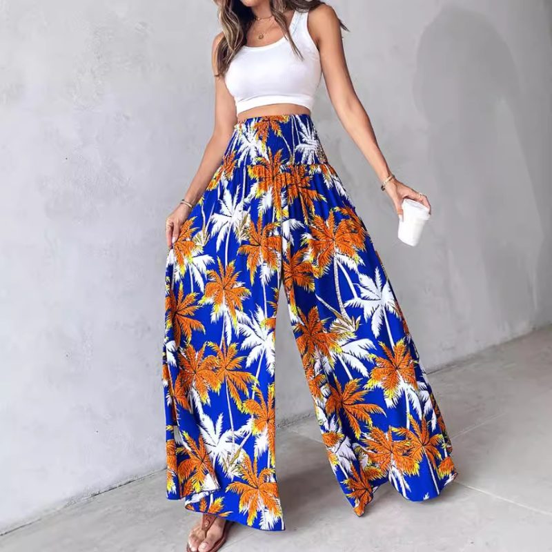 Printed Waist-Controlled Wide Leg Trousers: Casual Women's Pants