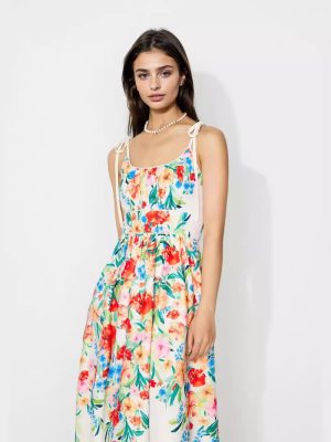 Women’s Summer High Waist Printed Suspender Dress