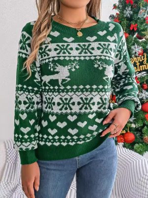 Christmas Deer Pattern Long Sleeve Pullover for Autumn Winter