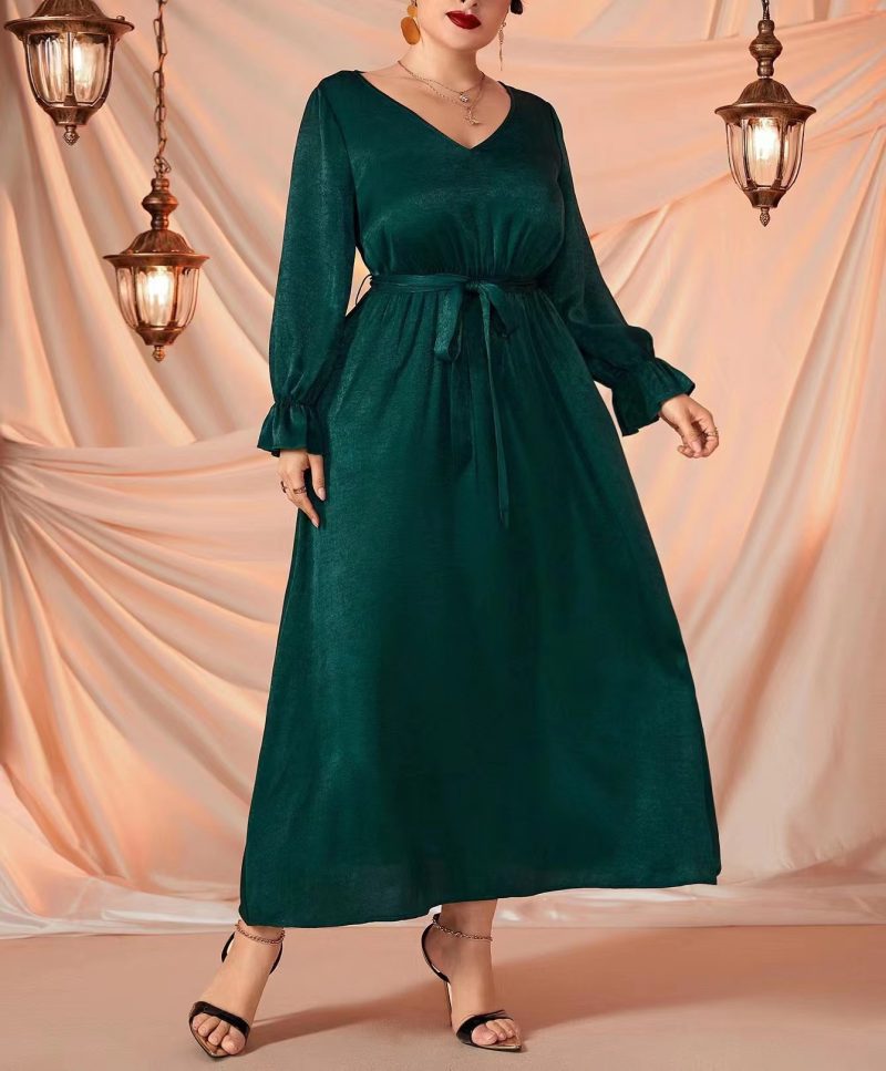 Plus Size Solid Color Elastic Waistband Slimming Dress for Women - Image 3