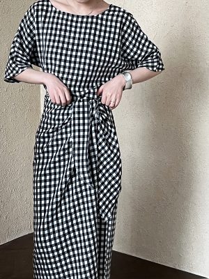 Asymmetric Checkered Color Block Dress for Women