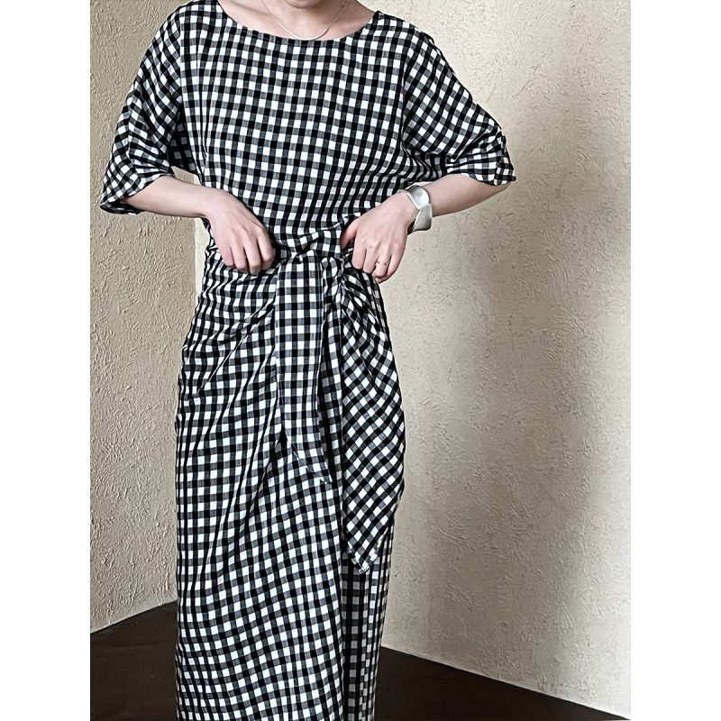 Asymmetric Checkered Color Block Dress for Women