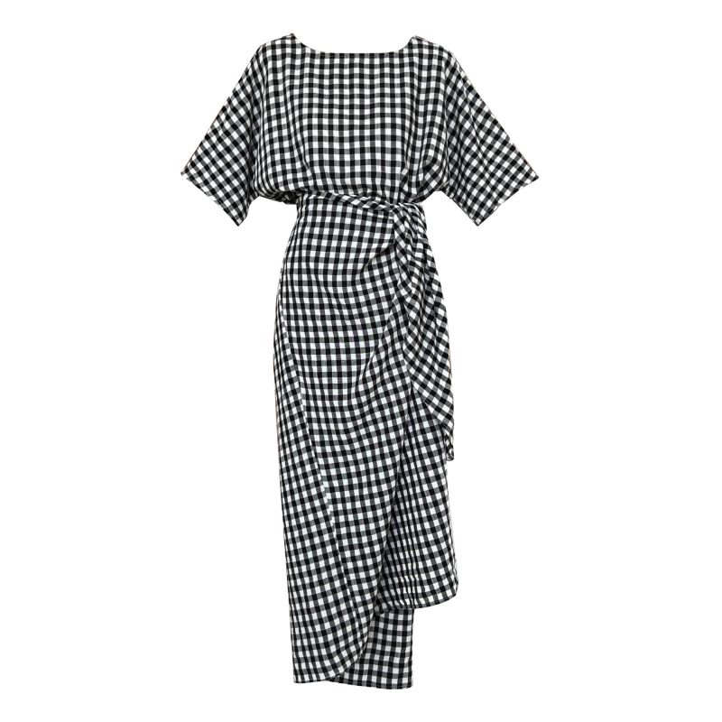 Asymmetric Checkered Color Block Dress for Women - Image 5