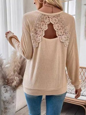 Women’s Lace Cutout Raglan Sleeve Long Sleeve T-Shirt Top