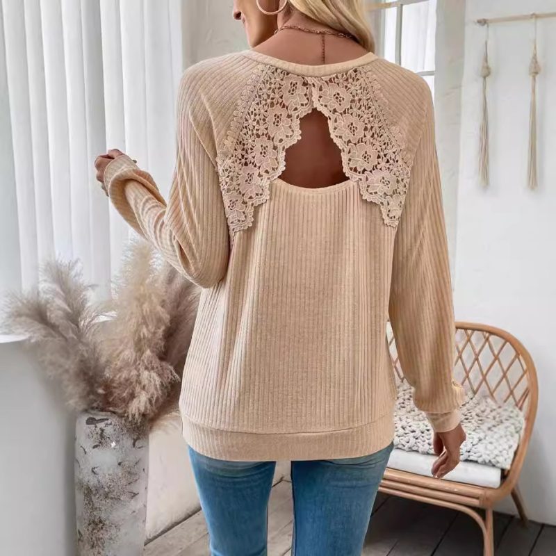 Women’s Lace Cutout Raglan Sleeve Long Sleeve T-Shirt Top