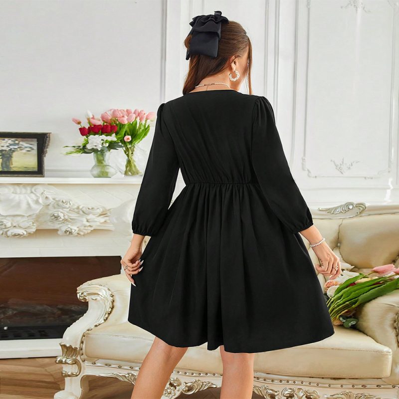 Plus Size Elegant Midi Dress – Chest Strap Autumn Winter Style - Image 3