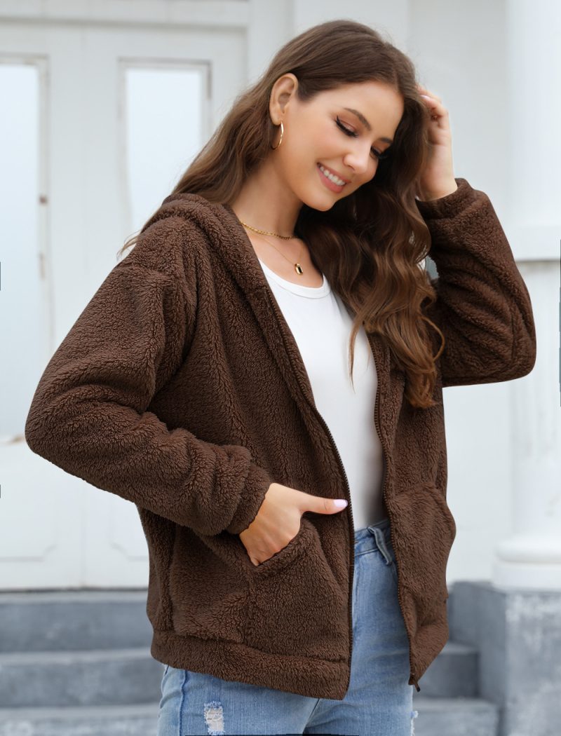 Loose Casual Thick Hooded Plush Coat for Women - Image 3