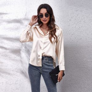 Women's Satin Silk Long Sleeve Shirt