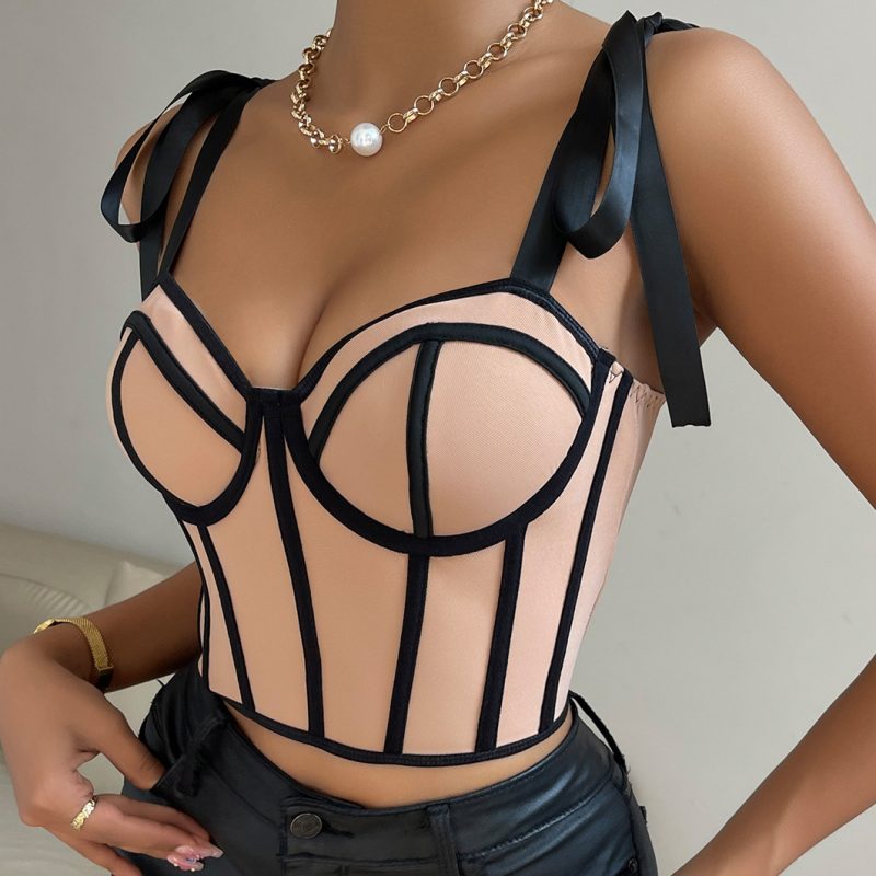 Spring Summer Sexy Ribbon Tie Boning Corset Camisole - Image 2