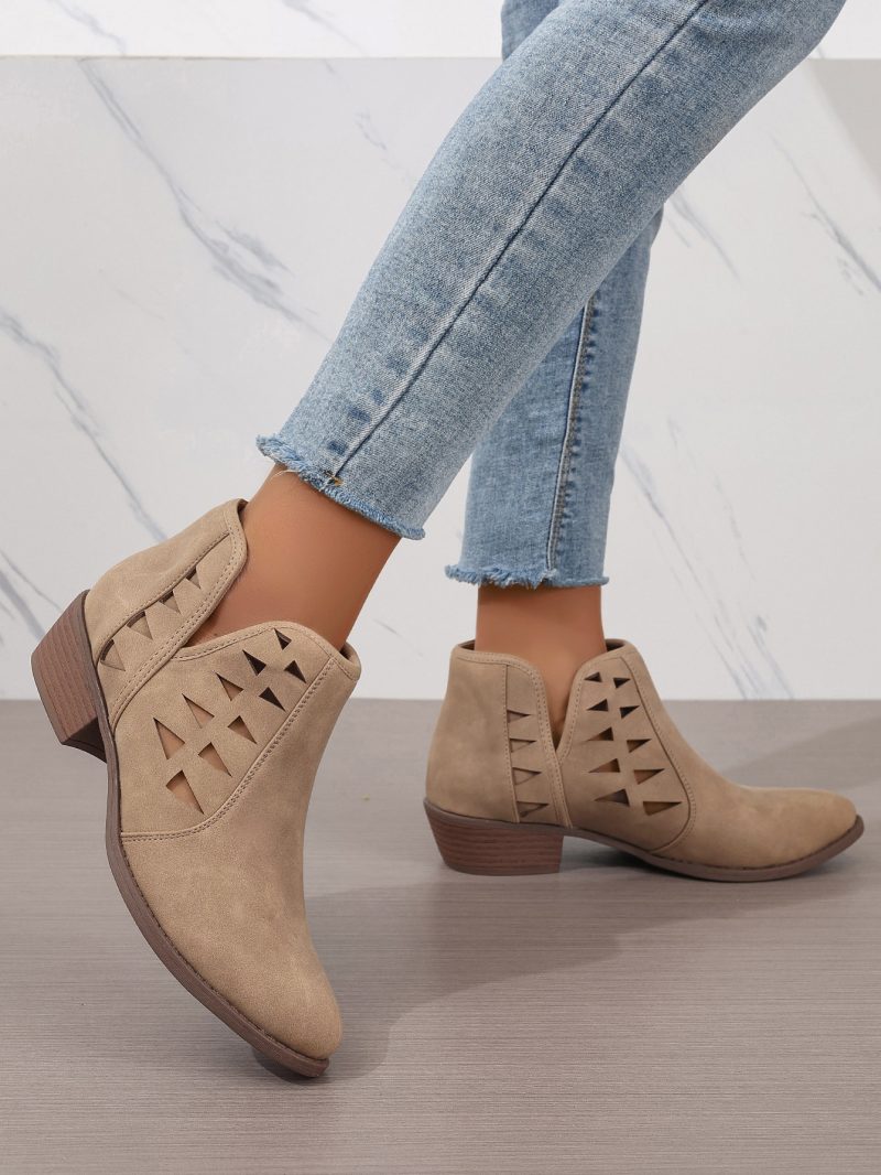 Hollow Out Chunky Heel Ankle Boots for Women - All-Matching - Image 3