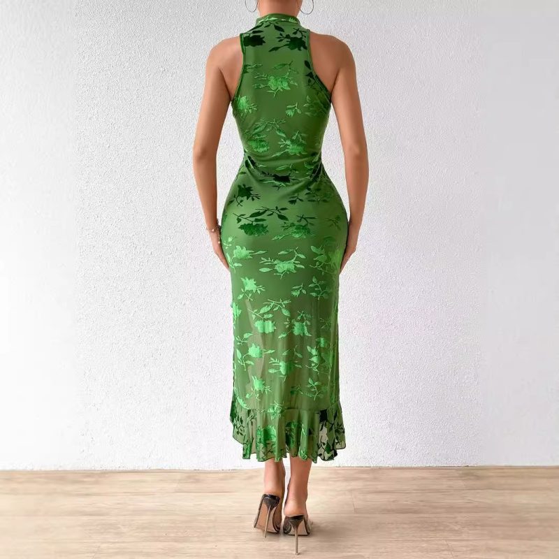 Best-Selling Chinese Cheongsam - Half Turtleneck Sleeveless Fishtail Dress - Image 2