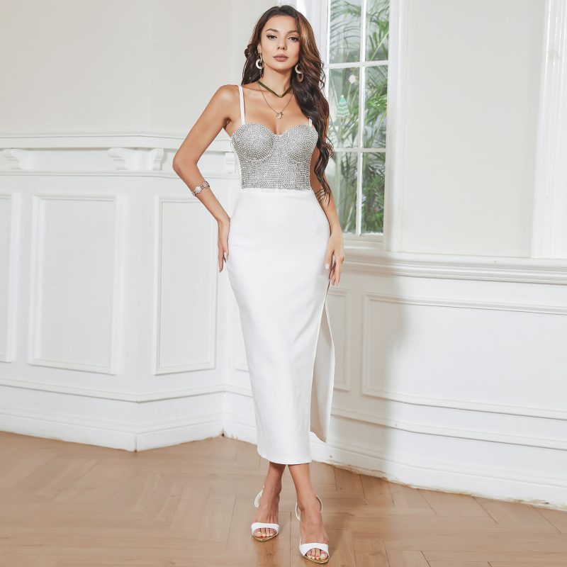 Sexy Rhinestone Beaded Sheath Dress with Boning Corset - Image 4