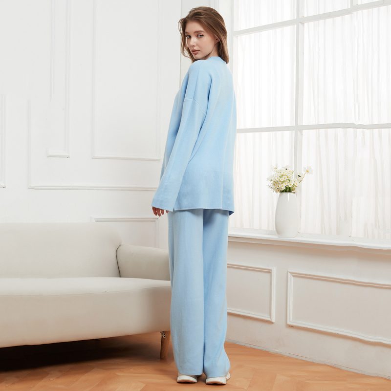 Solid Color Round Neck Loose Casual Sweater and Trousers Two-Piece Set for Women - Image 2