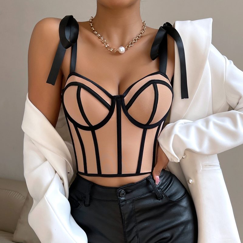 Spring Summer Sexy Ribbon Tie Boning Corset Camisole - Image 3