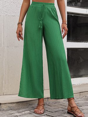 Womens High-Waist Wide-Legged Pants – Casual Side Slit Lace-Up