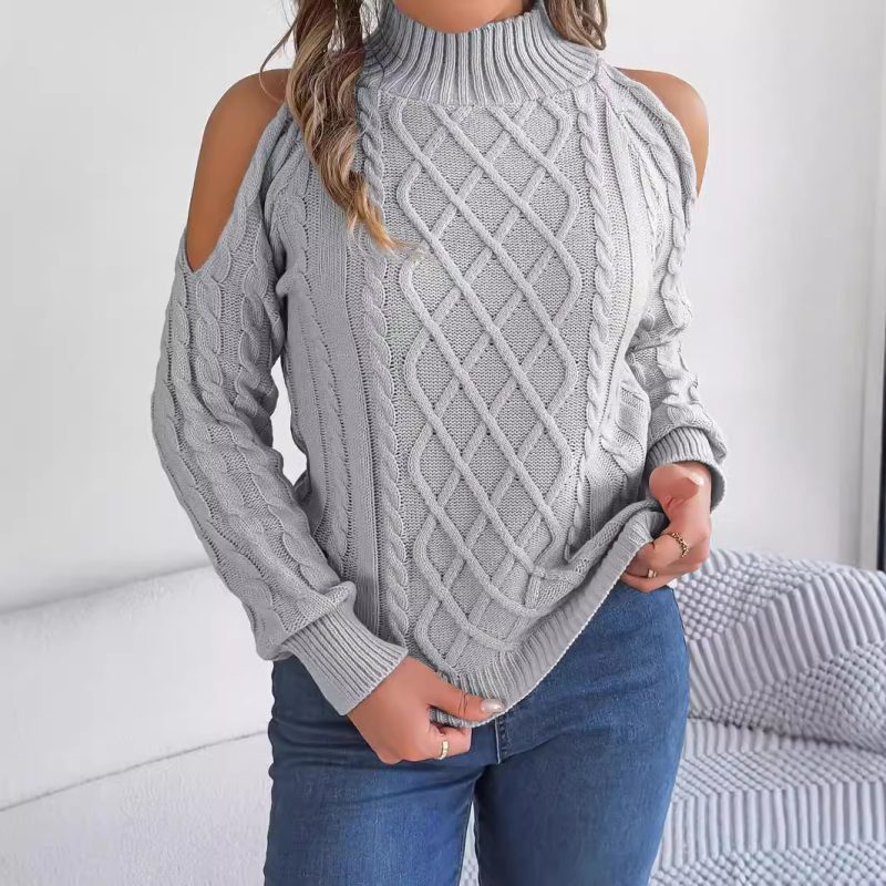 Casual Twist Off-The-Shoulder Half High Collar Pullover for Women