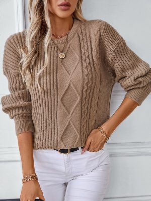 Women’s Solid Color Twisted Pullover Sweater – Retro Knit Top