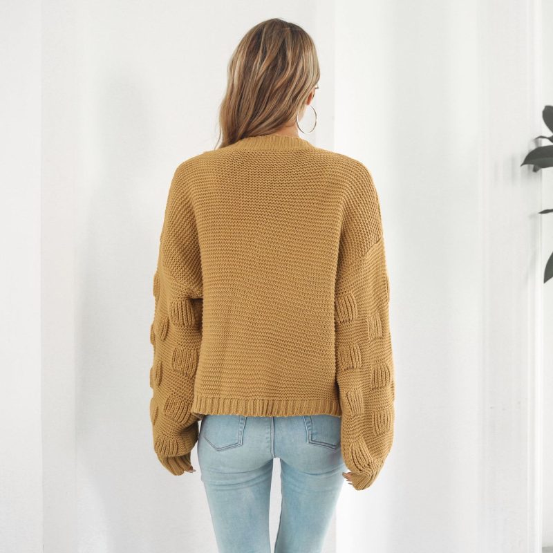 Three-Dimensional Bubble Lantern Sleeve Loose Knitted Cardigan - Image 2