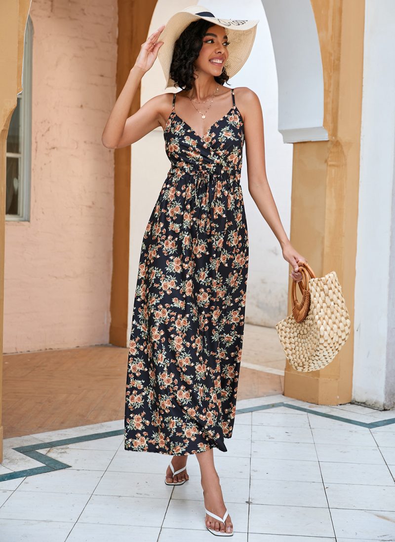 Summer Printed Waist-Controlled Mid-Length Strap Dress for Women - Image 2