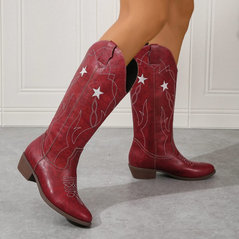 Embroidered Totem Riding Boots with Thick Heel for Women - Image 3