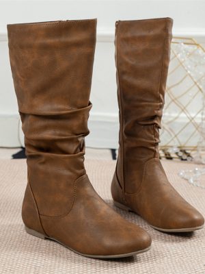 Pleated High Top Casual Flat Bottom Boots for Women