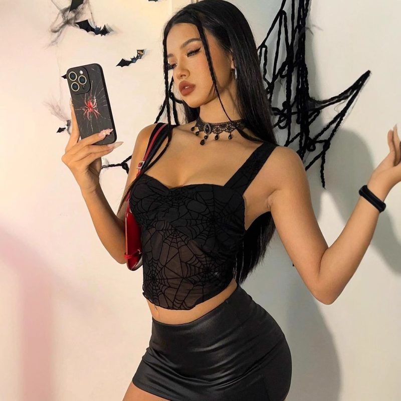 Sexy Spider Web Mesh Sleeveless Vest Top for Autumn/Winter - Image 3