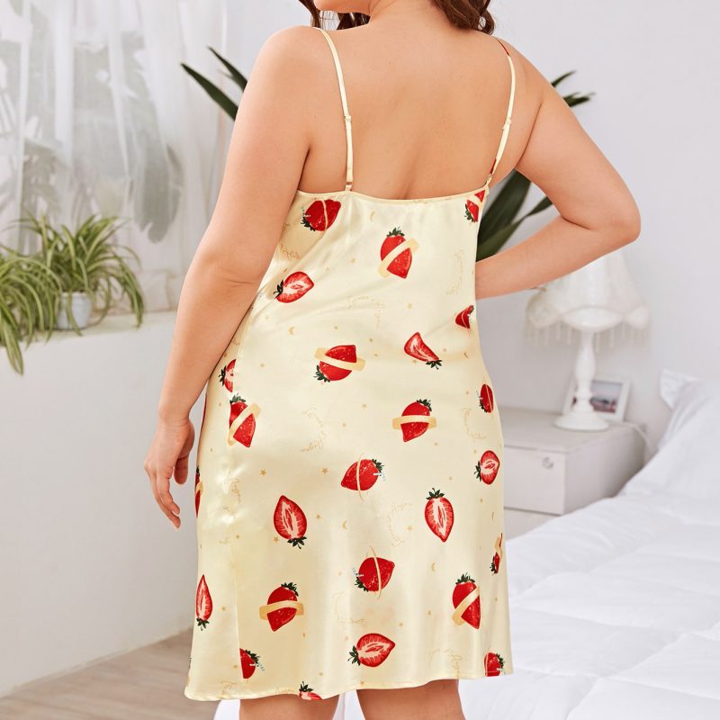 Plus Size Satin Printed Nightdress for Spring Summer - Image 3
