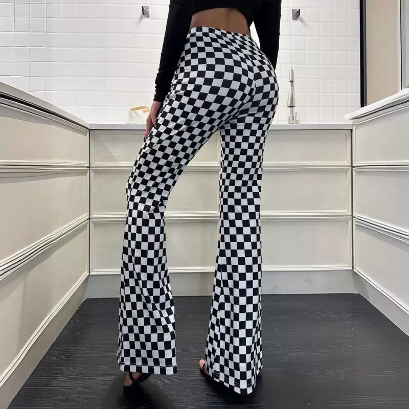 High-Waisted Chessboard Plaid Bell Bottom Yoga Pants for Women - Image 2