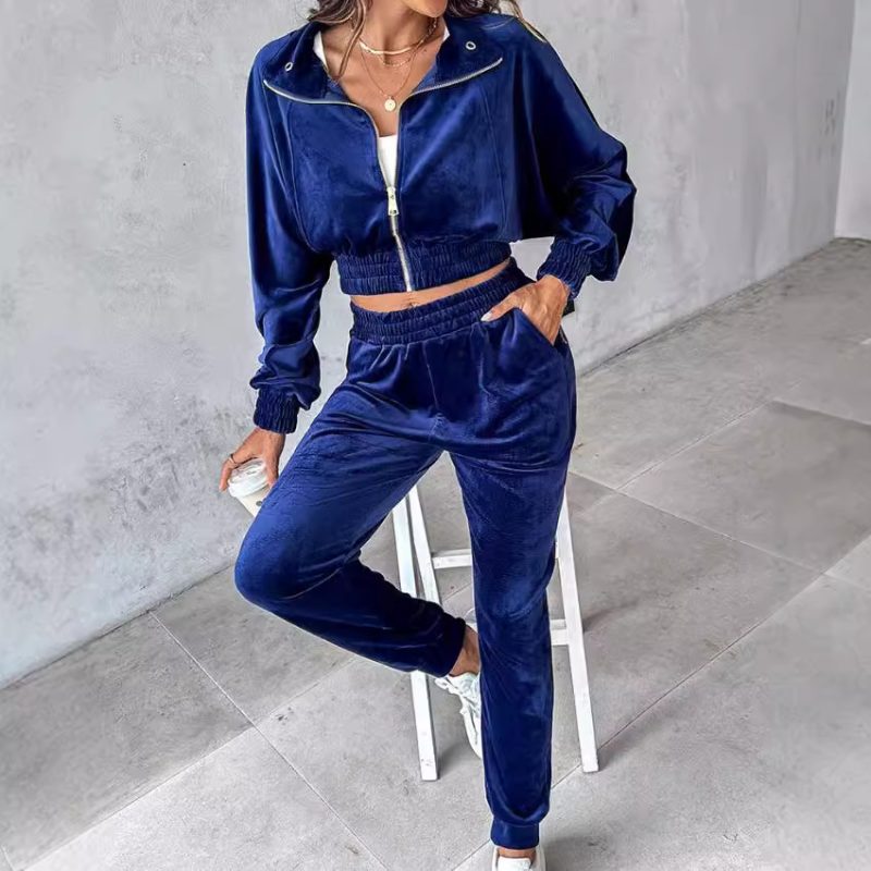 Autumn Winter Casual Pleuche Long Sleeve Trousers Set for Women - Image 2