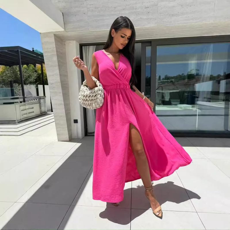 Sexy V-Neck Sleeveless Dress: Women's Split Design