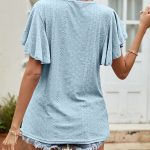 Summer Women’s Hollow Out Cutout Round Neck Ruffle Sleeve Casual T-Shirt - Image 4