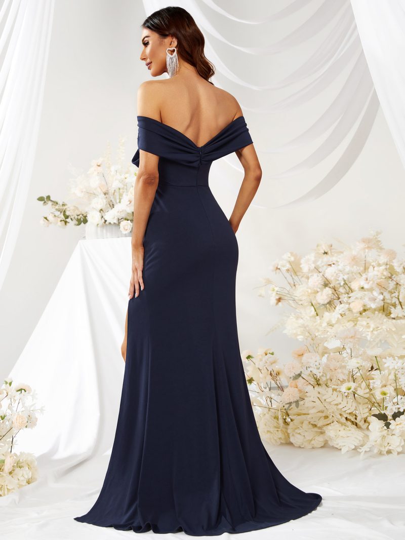 Elegant Off-Shoulder Slim Fit High Slit Dress - Image 5