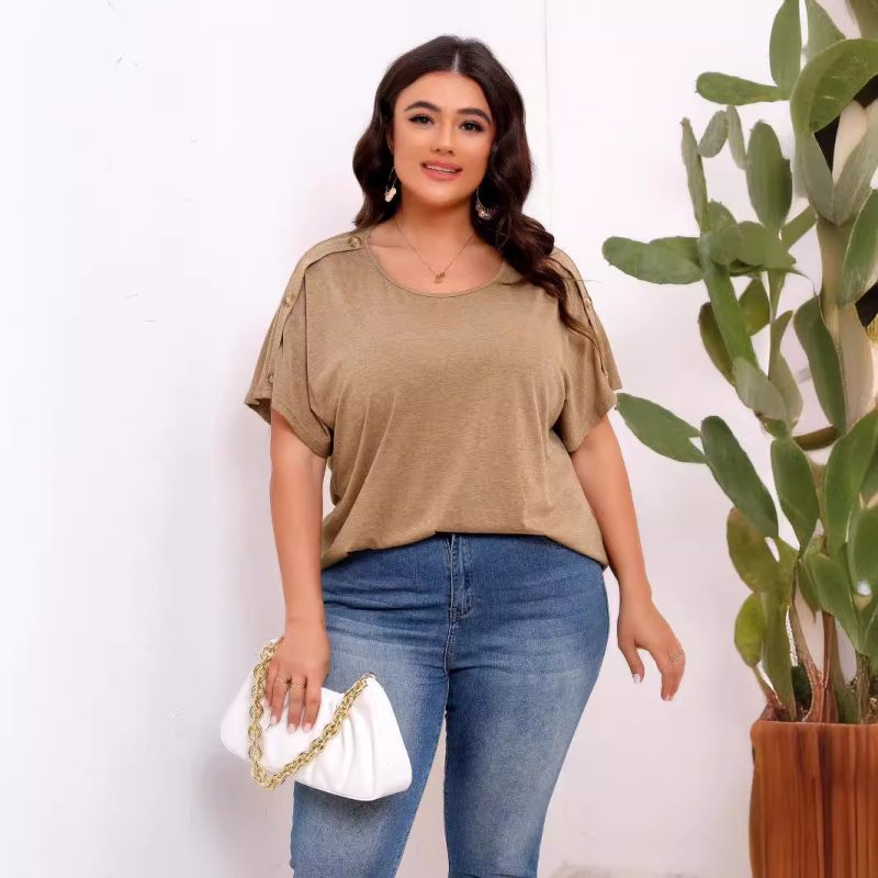 Plus Size Fastener Decor Short-Sleeve T-Shirt – Casual Office Top