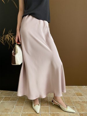 Elegant Glossy Satin High-Waist Fishtail Skirt: Mid-Length French Style