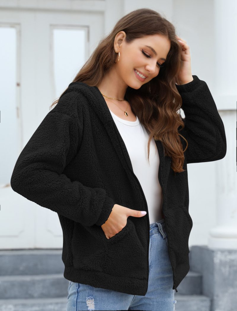 Loose Casual Thick Hooded Plush Coat for Women - Image 6