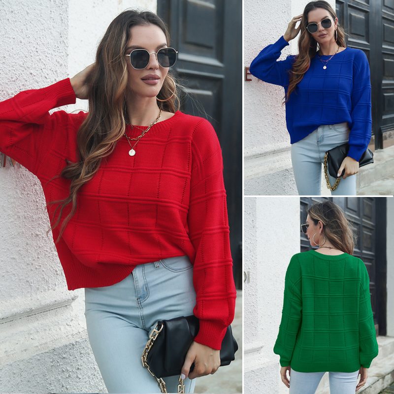 Loose Long Sleeve Plaid Sweater for Women - Autumn Winter Knitwear - Image 5
