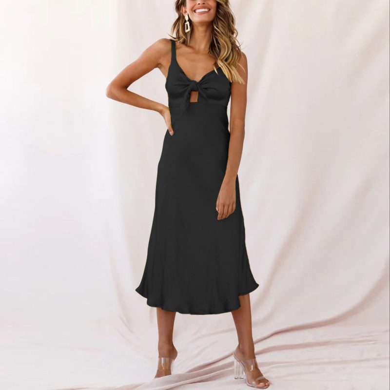 Summer Ladies Satin High Elastic Slip Nightdress with Suspenders - Image 2