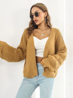 Three-Dimensional Bubble Lantern Sleeve Loose Knitted Cardigan