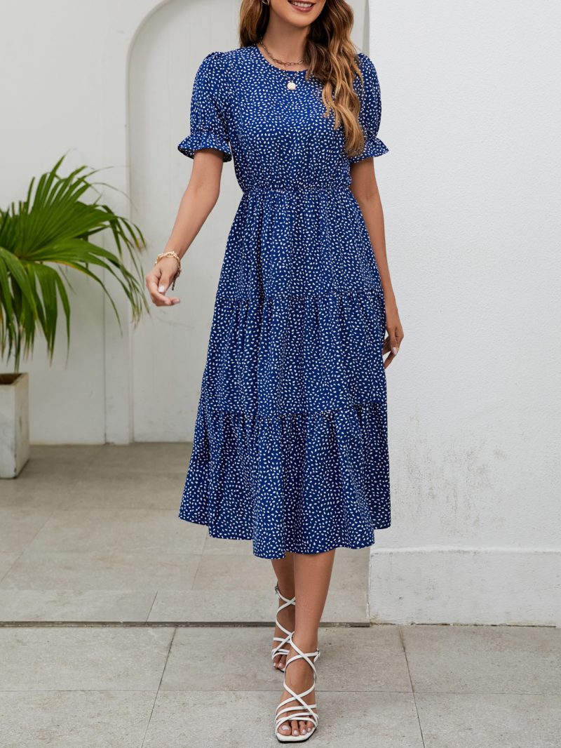 Summer Women’s Polka Dot Printed Casual Dress with Puff Sleeves - Image 5