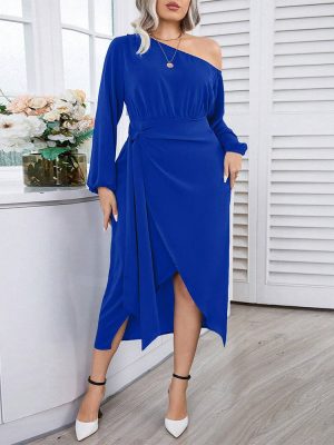 Plus Size One Shoulder Cold Shoulder Elegant Dress