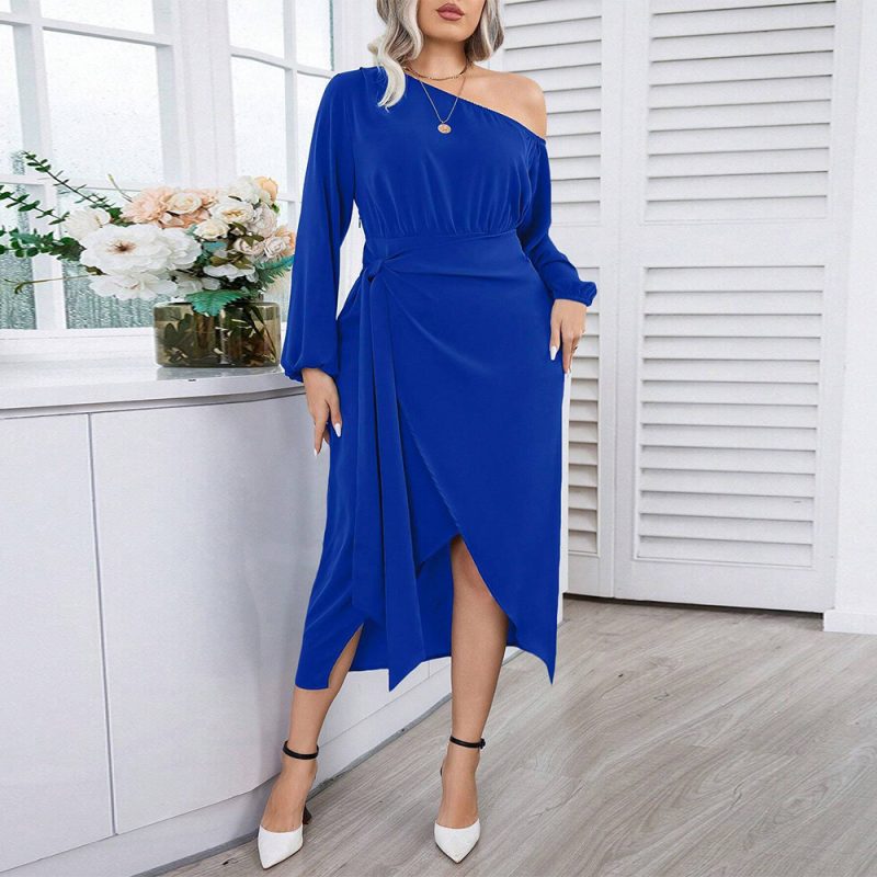 Plus Size One Shoulder Cold Shoulder Elegant Dress