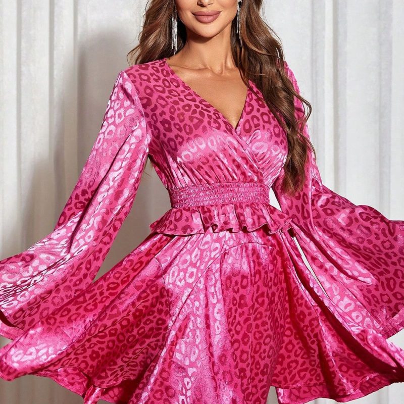 Women’s Evening Dress with Deep V Plunge Neck and Loose Waist Design