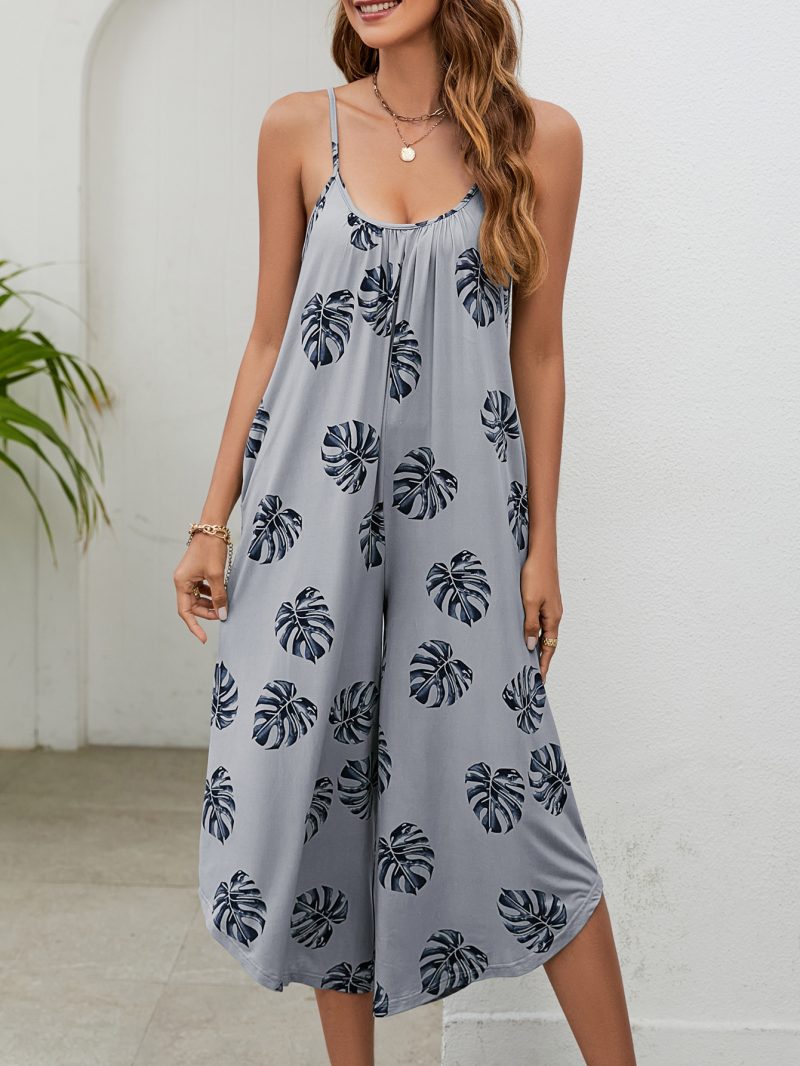 Printed Suspender Pocket Ankle-Length Jumpsuit for Women - Image 4